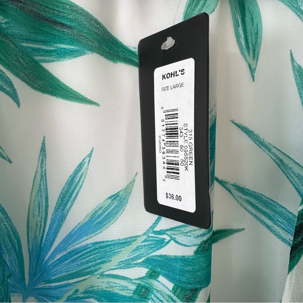 Portocruz Tropical Beach Pool Cover Up Kimono White Blue Green Size L NWT - Picture 3 of 6